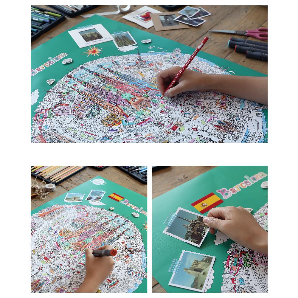 Dream Sky Lovely-Map Decorative Coloring Painting DIY Paper City Map - Barcelona