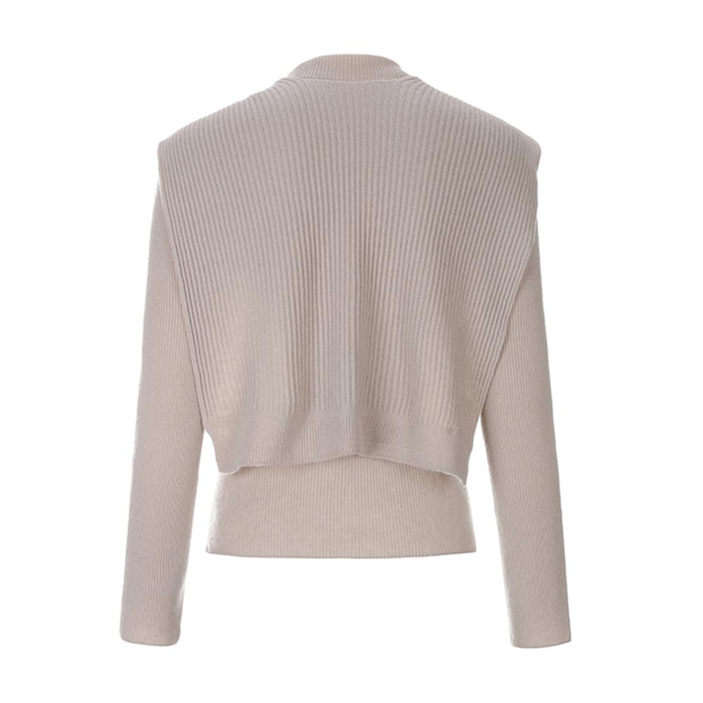 Premium pure cashmere100 soft ribbed turtleneck + scarf set-up - Beton beige